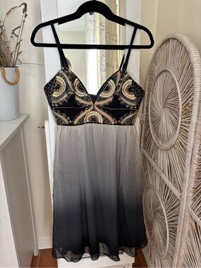 Guess by Marciano Black and Gray Ombre Beaded Babydoll Dress
